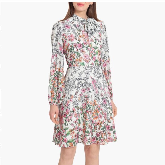 Maggy London Floral Print Long Sleeve Dress - Picture 1 of 7